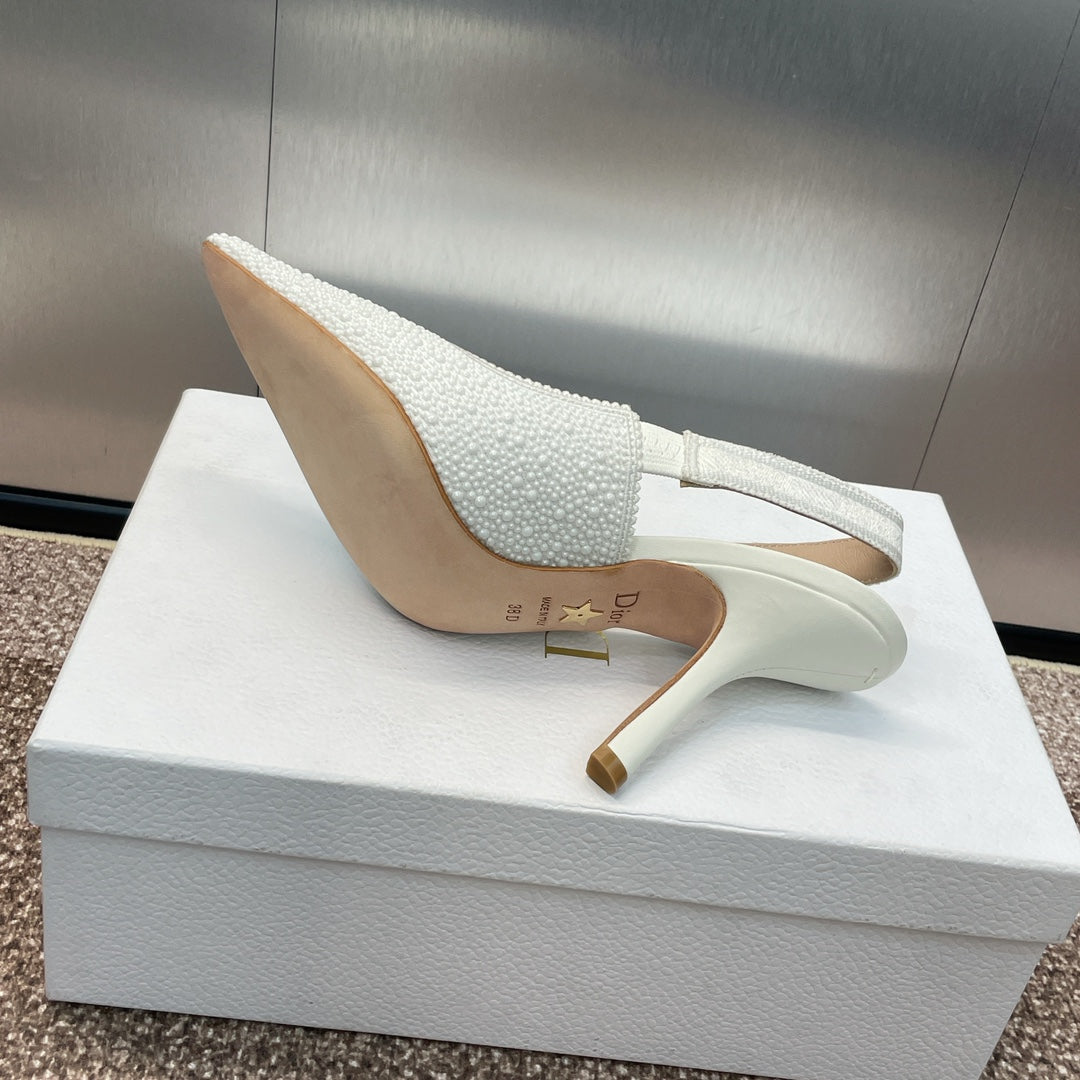 cd slingback pump 95 embroidered cotton white calfskin resin pearl