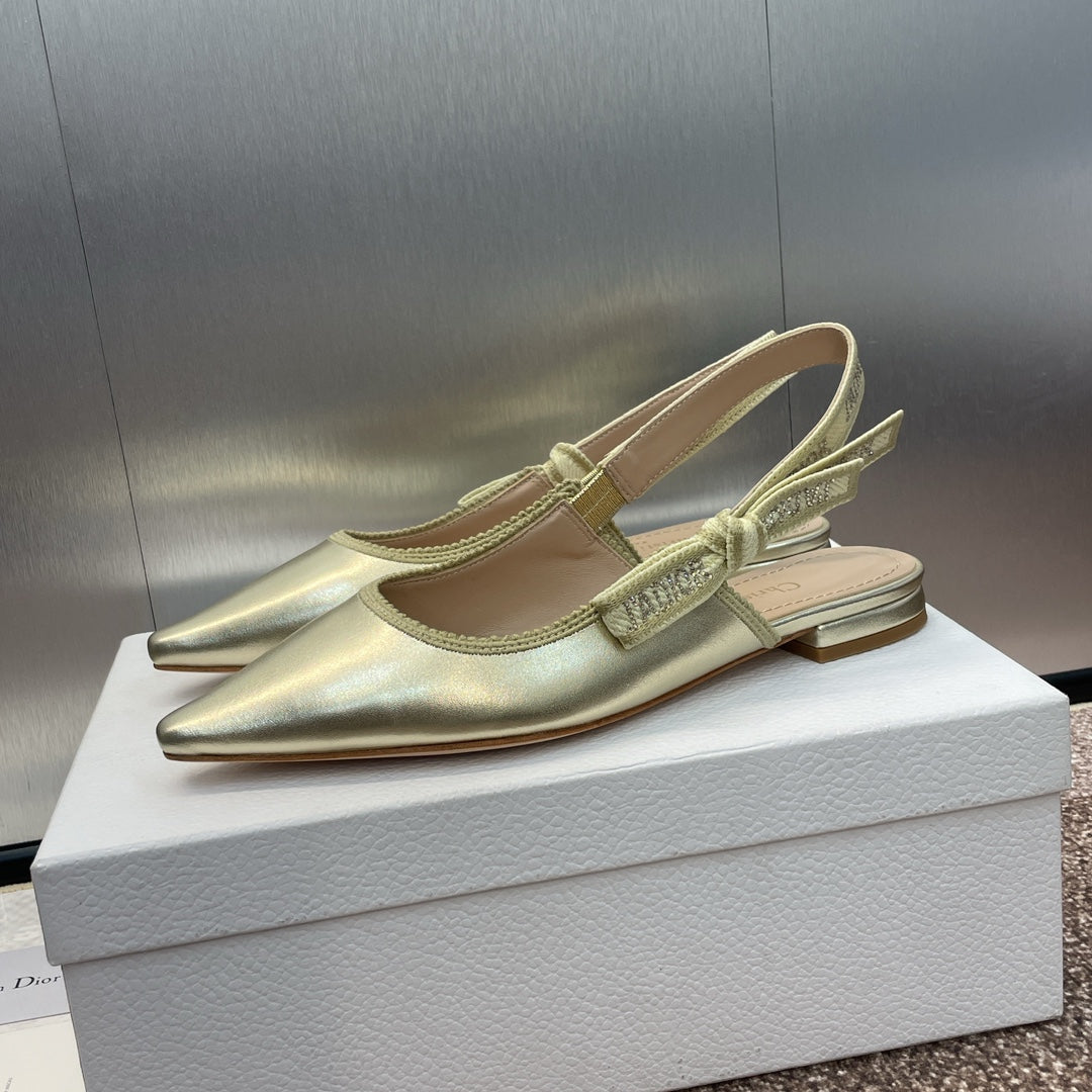 cd slingback flat gold green cakfskin