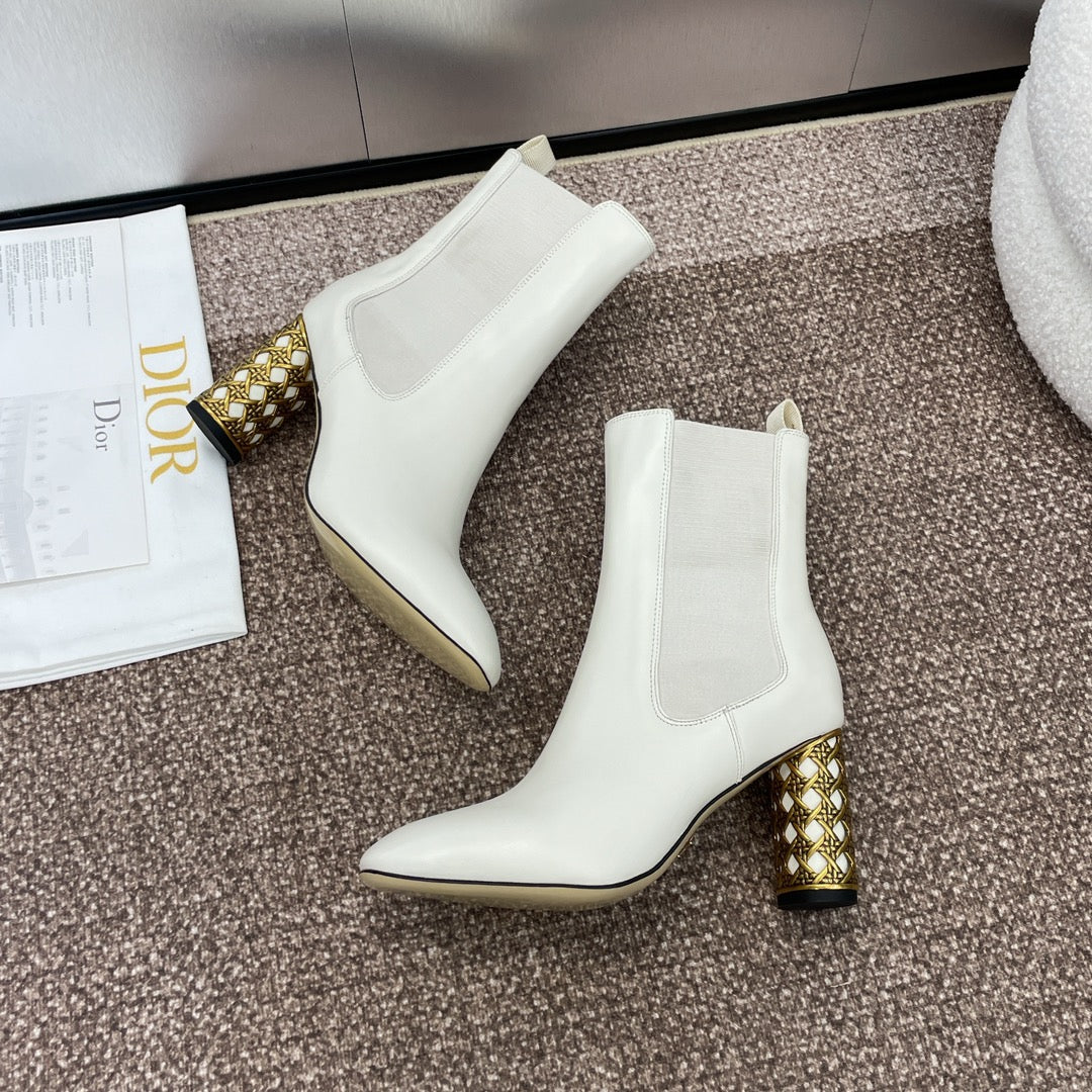 CD Icon Heeled Ankle Boot White Lambskin