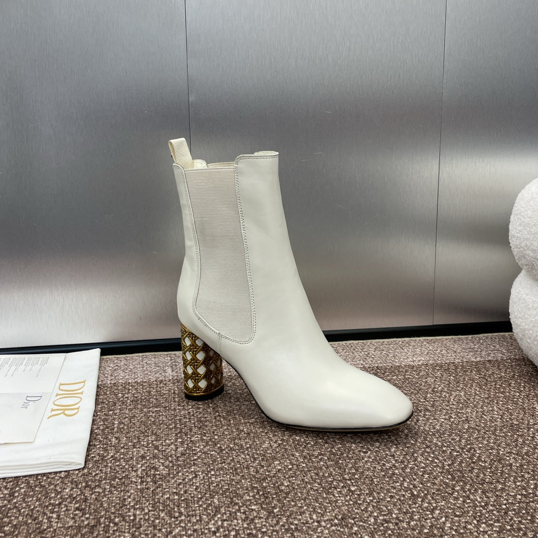 CD Icon Heeled Ankle Boot White Lambskin
