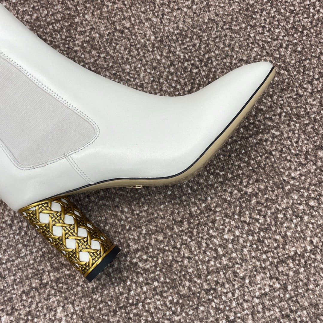 CD Icon Heeled Ankle Boot White Lambskin
