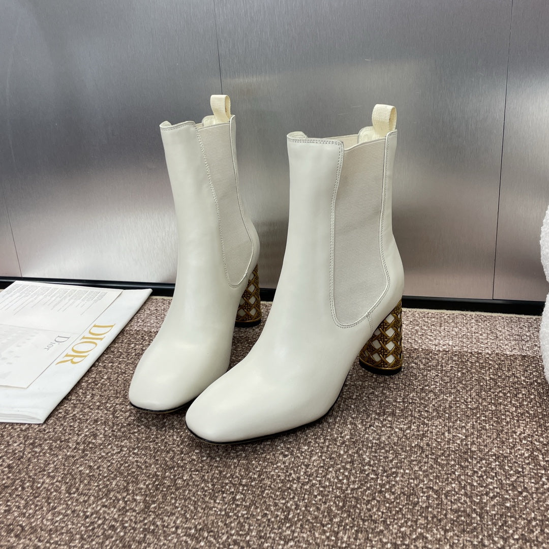 CD Icon Heeled Ankle Boot White Lambskin