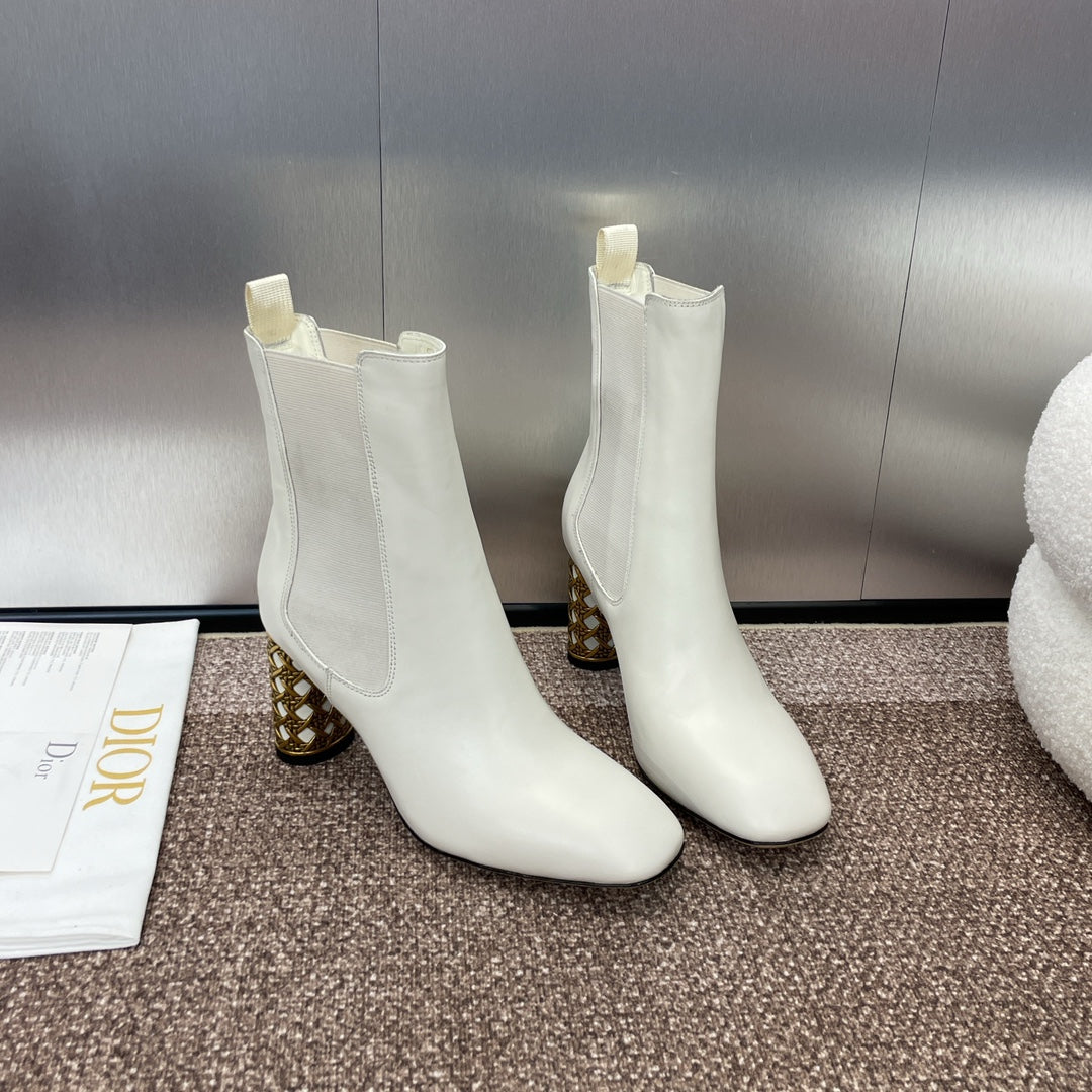 CD Icon Heeled Ankle Boot White Lambskin