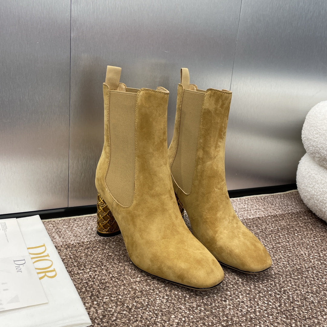 CD Icon Heeled Ankle Boot Beige Light Yellow Suede