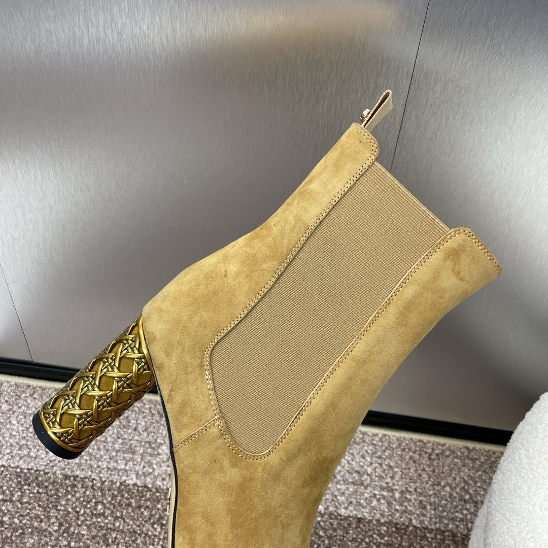 CD Icon Heeled Ankle Boot Beige Light Yellow Suede