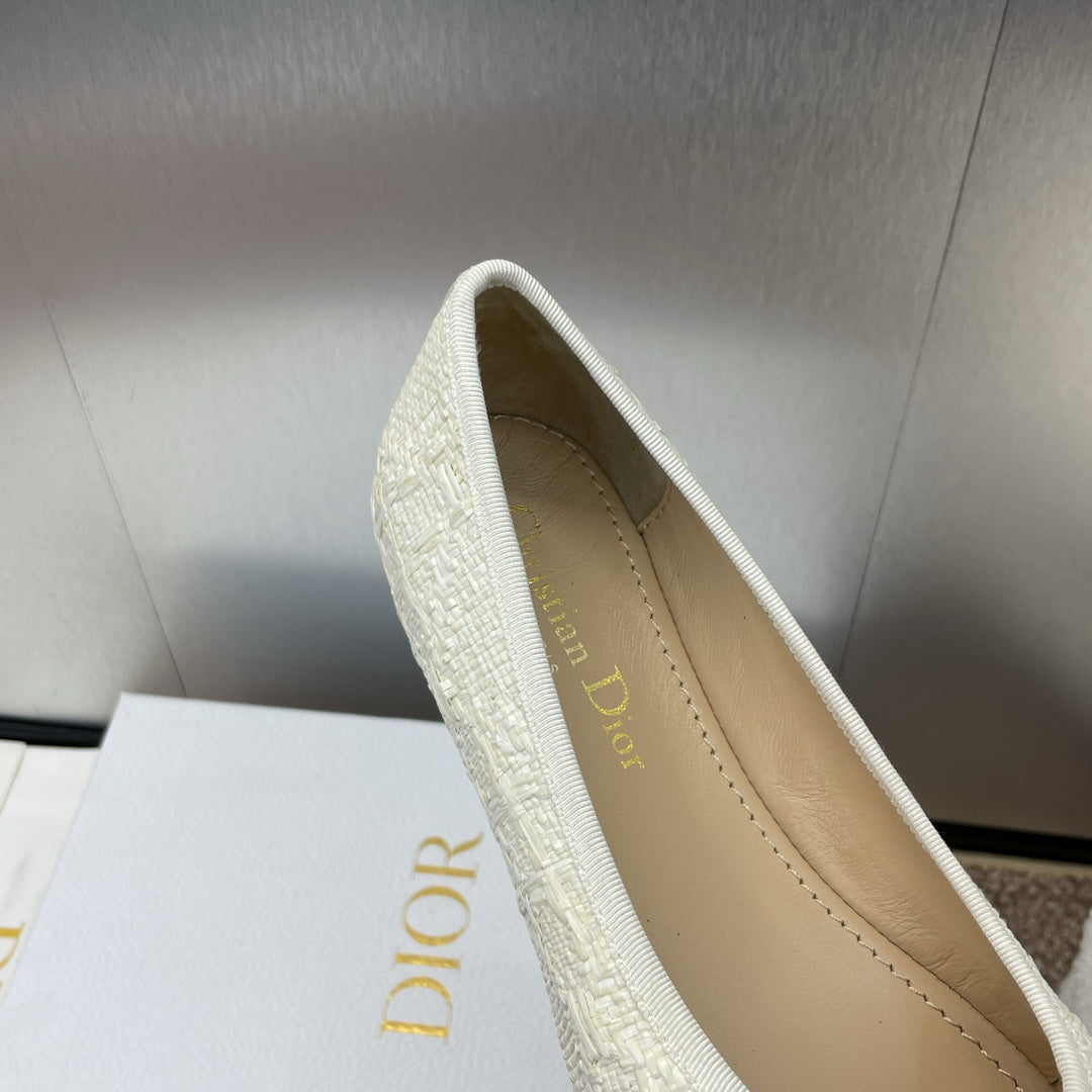 CD Ballet Flat White Woven Sedge And Lambskin