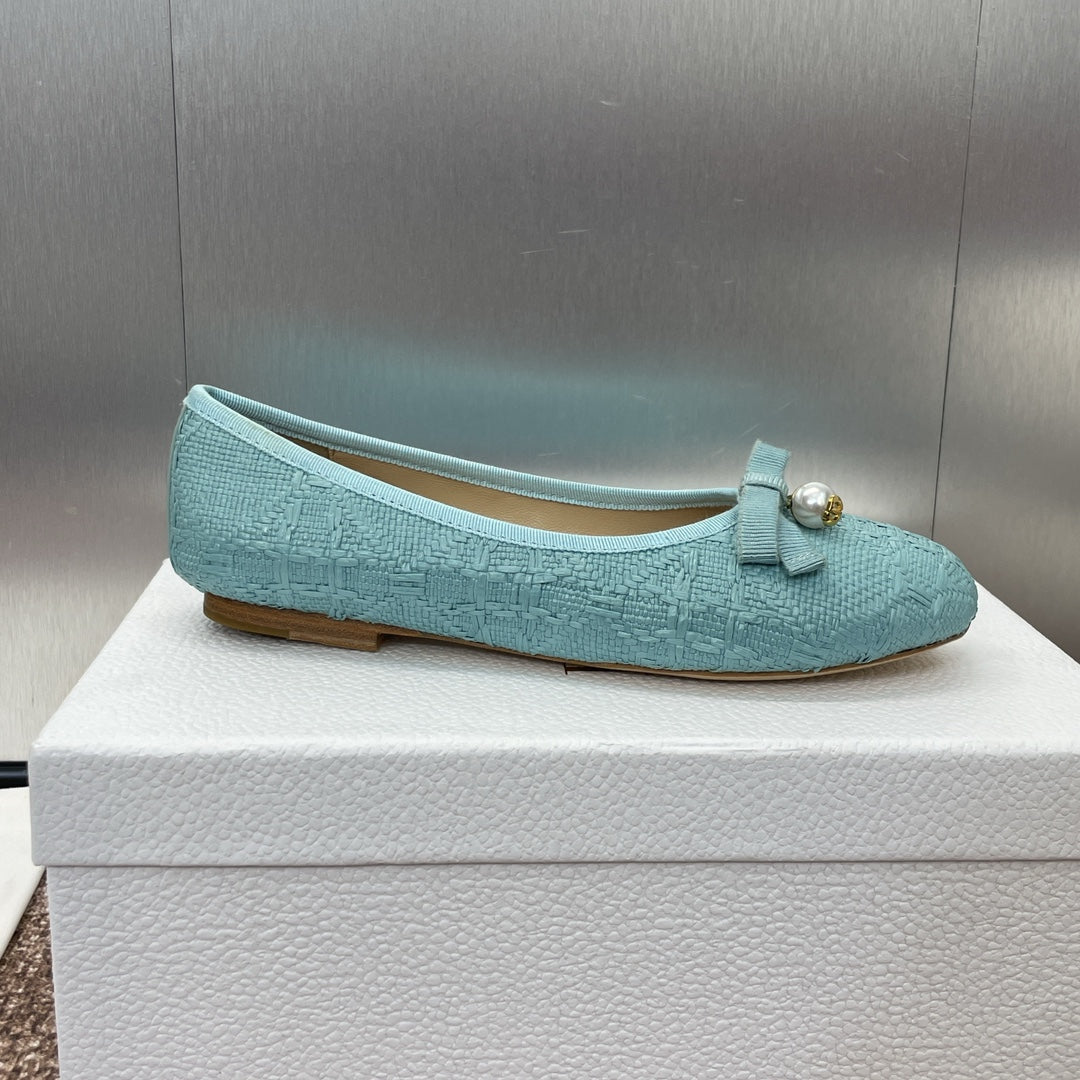 CD Ballet Flat Jade Green Woven Sedge And Lambskin
