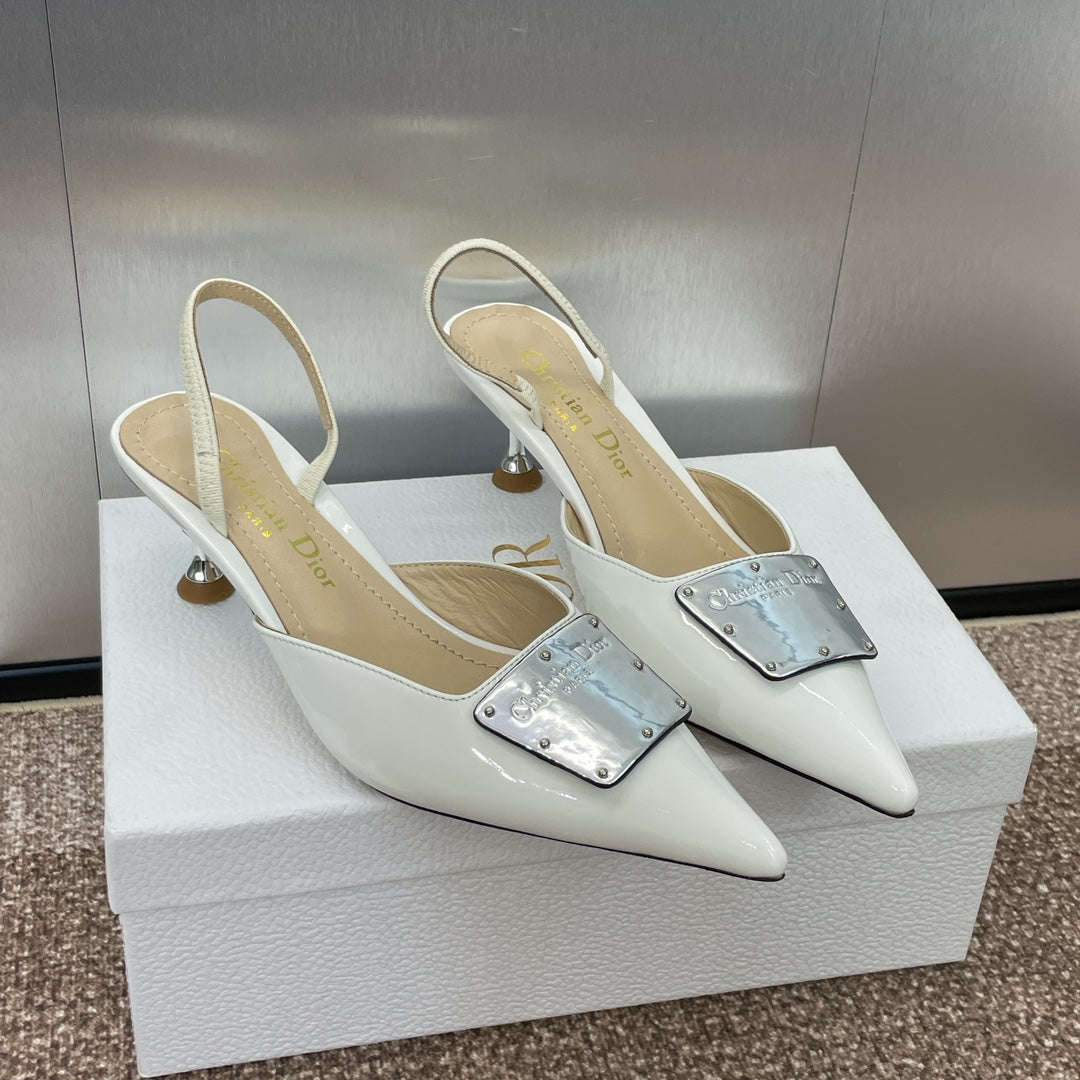 CD Slingback 65mm Glossy White Cowhide