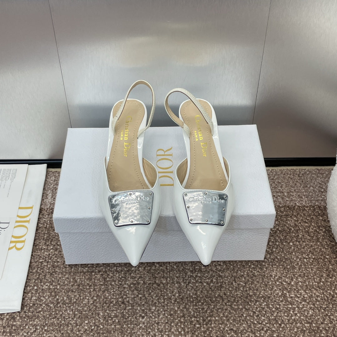 CD Slingback 65mm Glossy White Cowhide