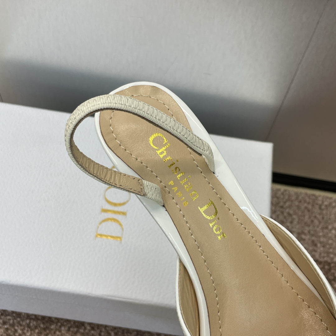 CD Slingback 65mm Glossy White Cowhide