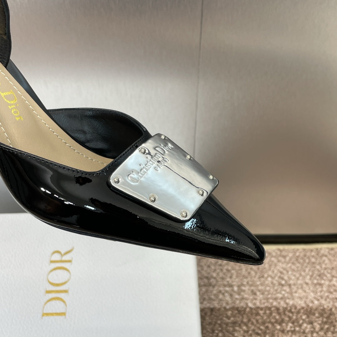 CD Slingback 65mm Glossy Black Cowhide