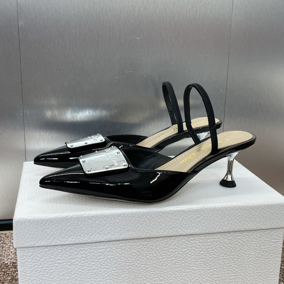 CD Slingback 65mm Glossy Black Cowhide