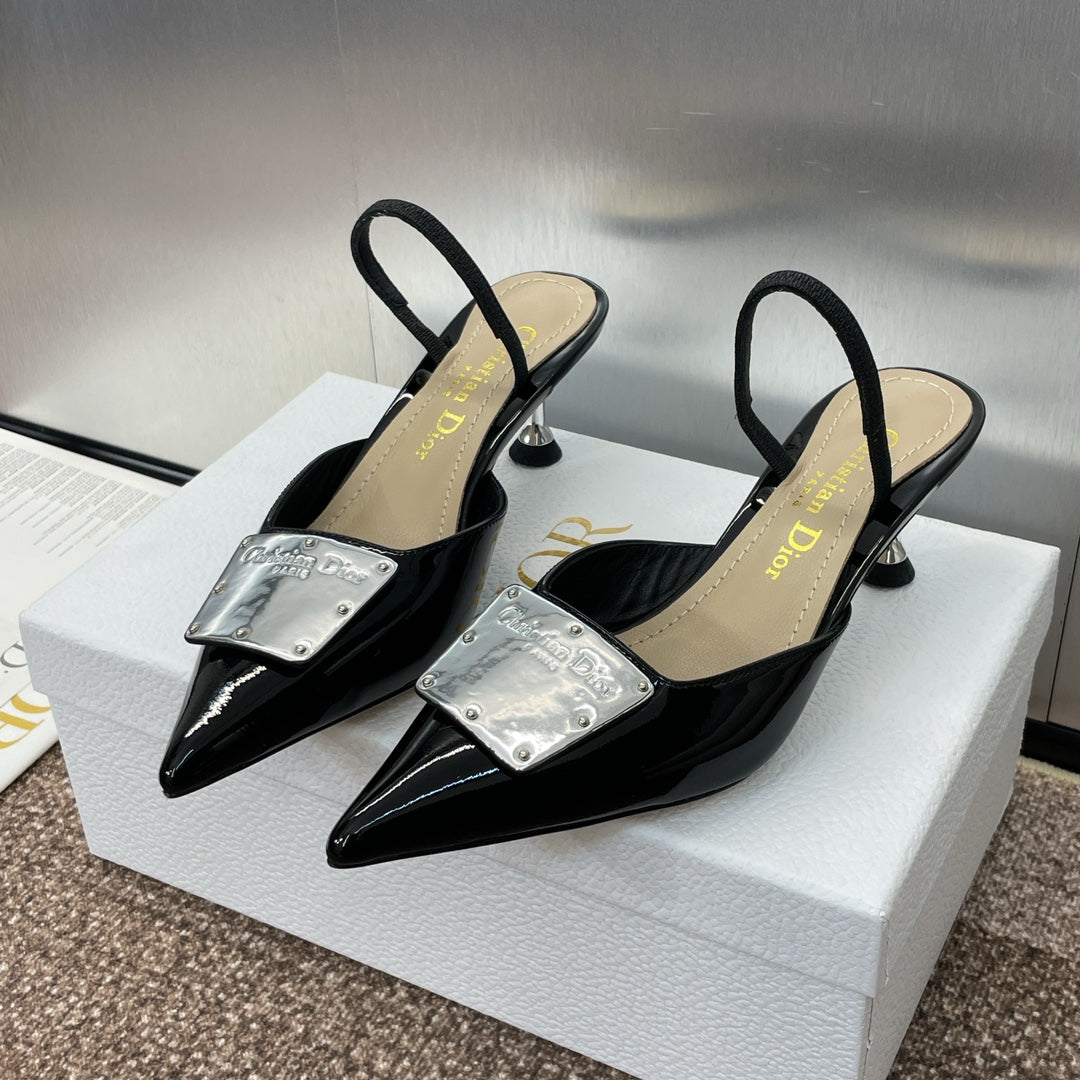 CD Slingback 65mm Glossy Black Cowhide
