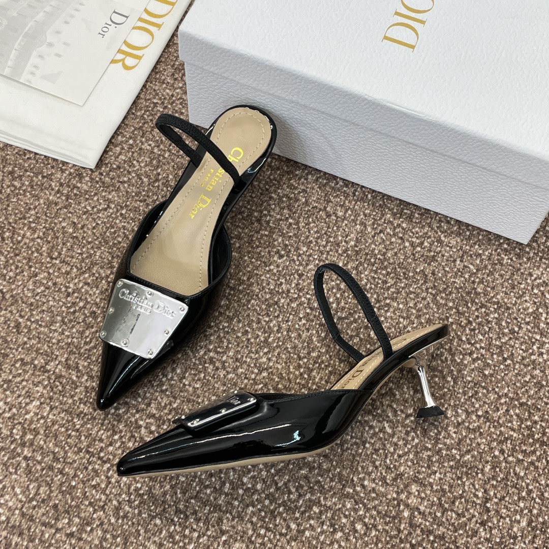 CD Slingback 65mm Glossy Black Cowhide