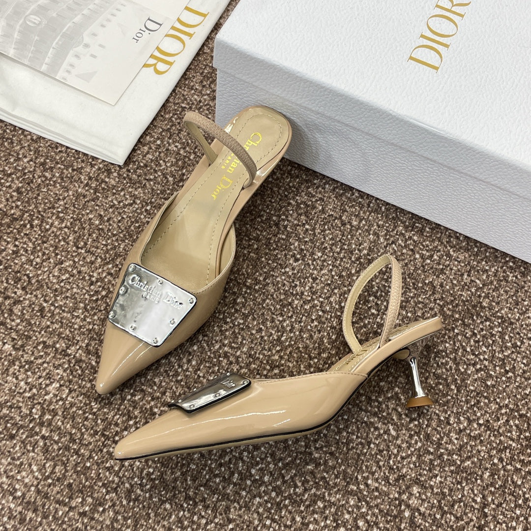 CD Slingback 65mm Glossy Beige Cowhide