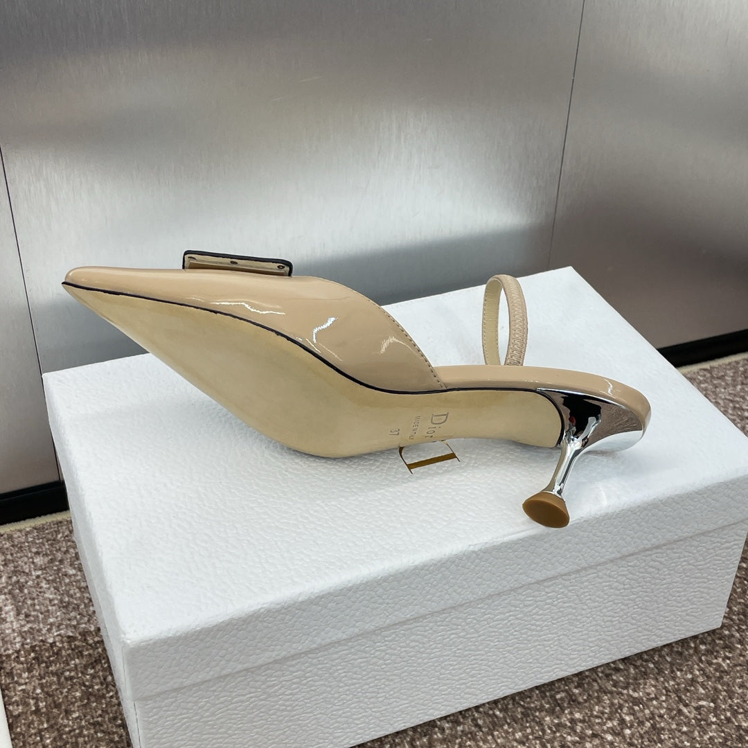 CD Slingback 65mm Glossy Beige Cowhide