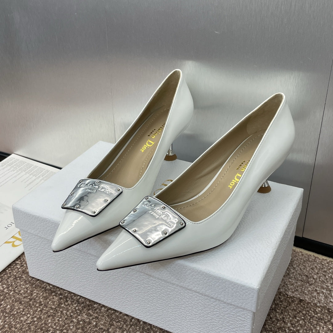 CD Pumps 65mm Glossy White Cowhide