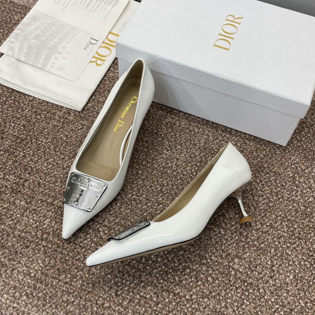 CD Pumps 65mm Glossy White Cowhide