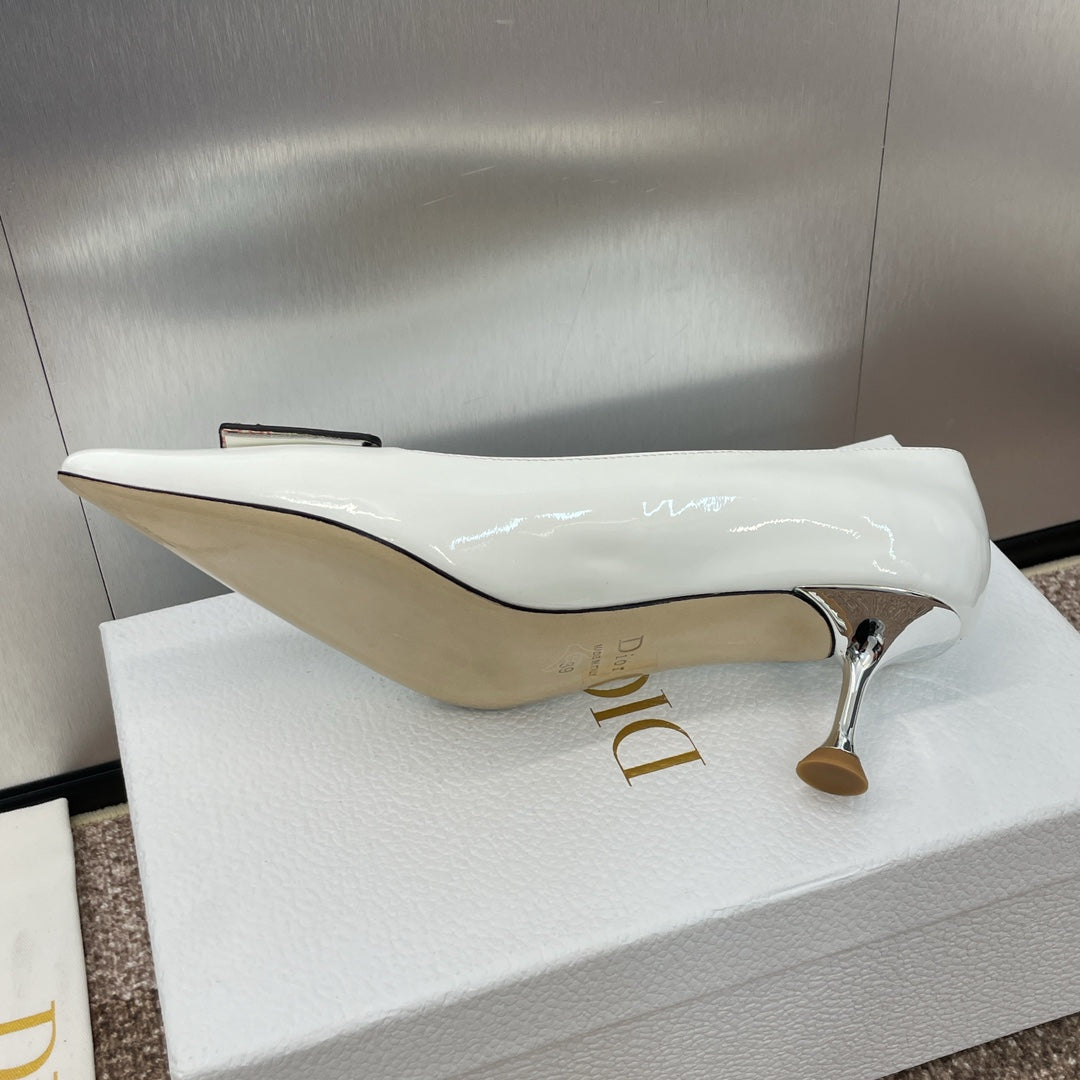 CD Pumps 65mm Glossy White Cowhide