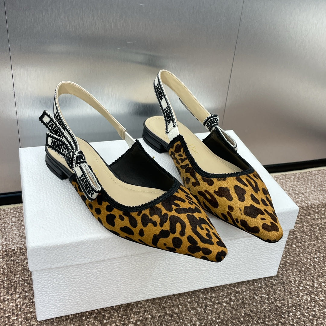 CD J'Adior Slingback Flat Leopard Print Yellow Black Nubuck Leather