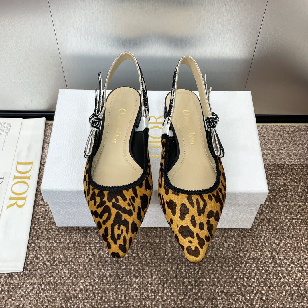 CD J'Adior Slingback Flat Leopard Print Yellow Black Nubuck Leather