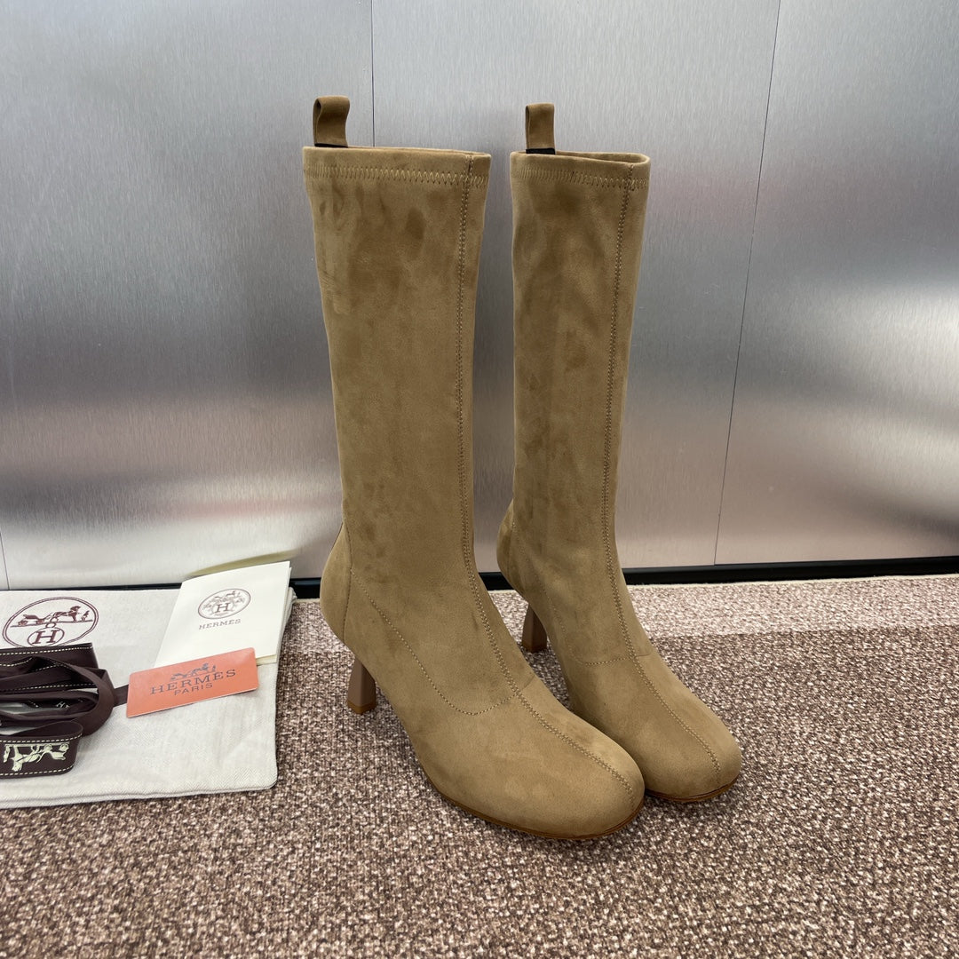HM High Boots 75mm In Dark Beige Suede  975152