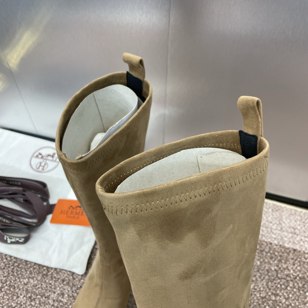 HM High Boots 75mm In Dark Beige Suede  975152