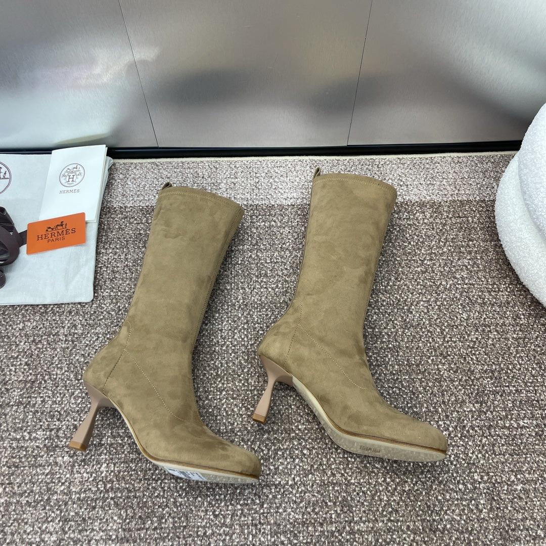 HM High Boots 75mm In Dark Beige Suede  975152