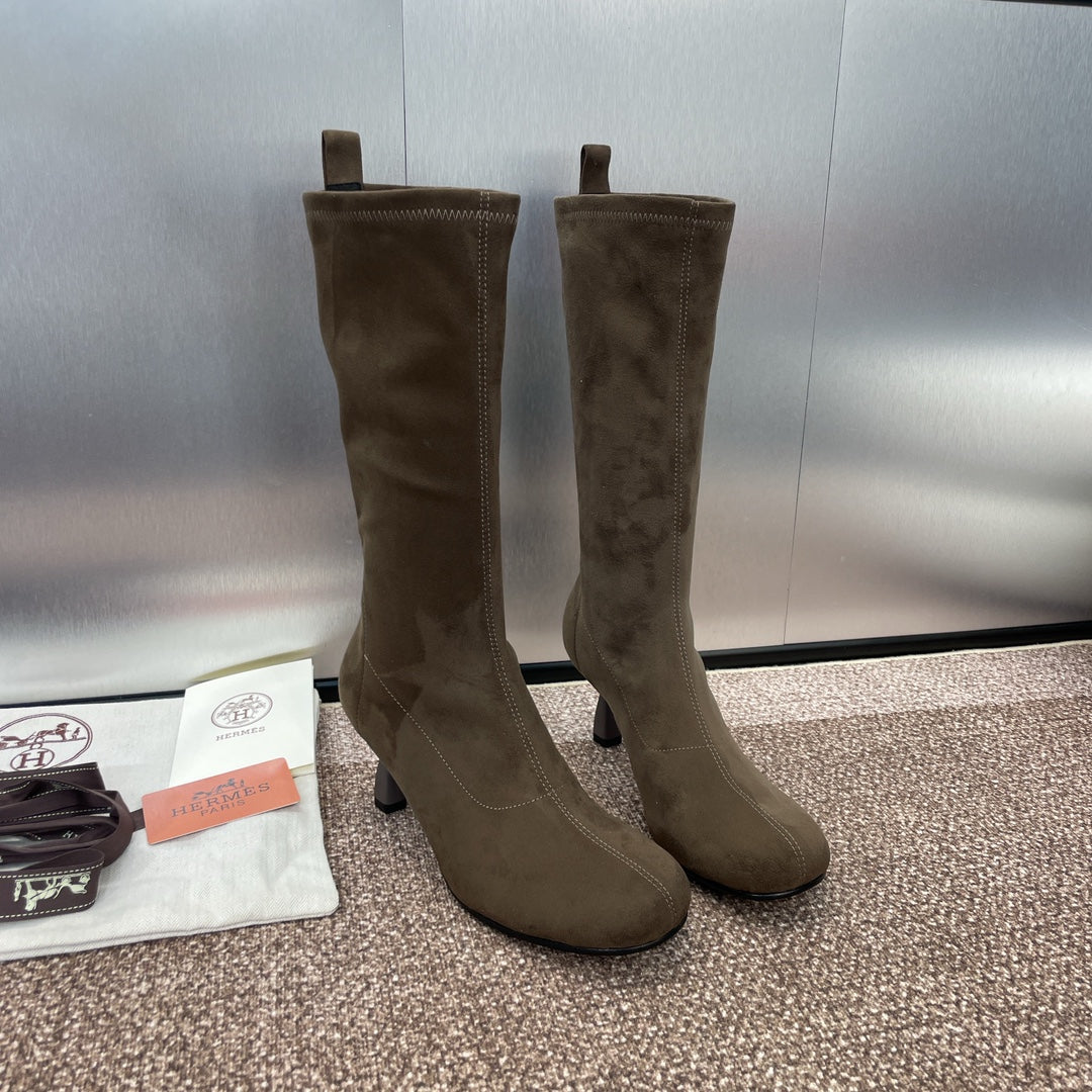 HM High Boots 75mm In Brown Umber Suede 975154