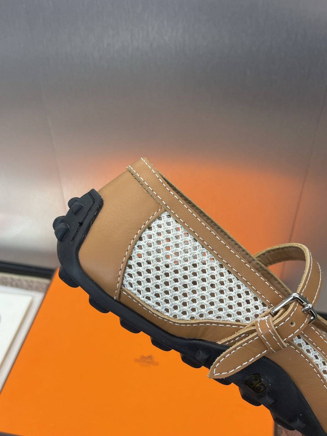 HM 25C Kichu Ballet Flat Brown mix White Fabric with Calfskin 208280