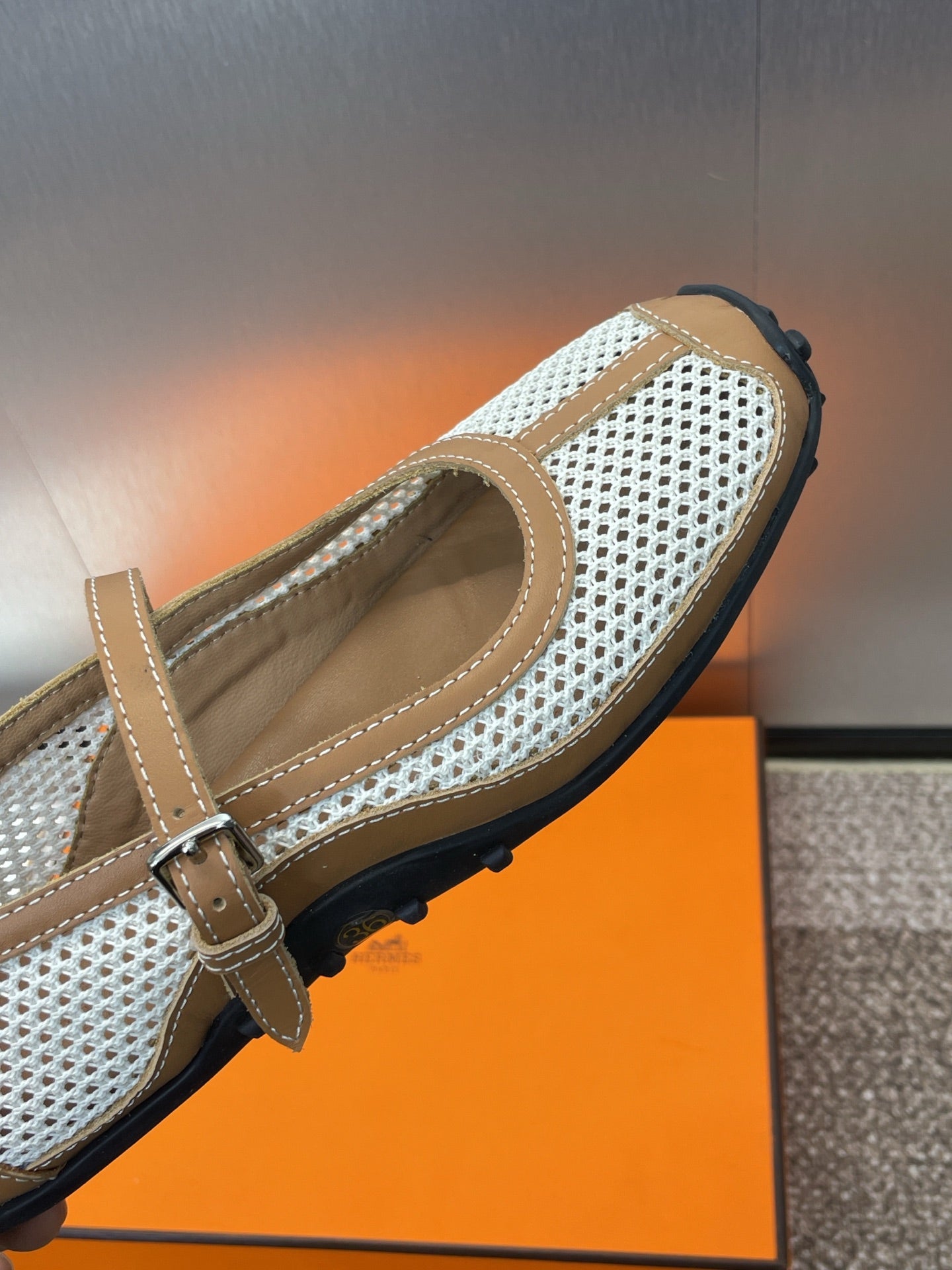 HM 25C Kichu Ballet Flat Brown mix White Fabric with Calfskin 208280