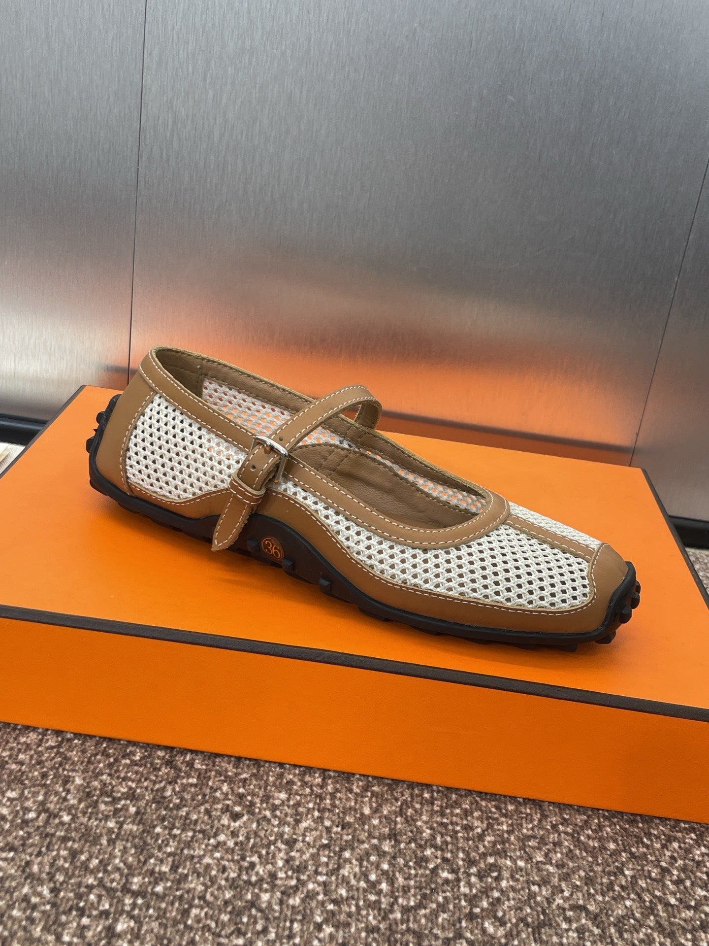 HM 25C Kichu Ballet Flat Brown mix White Fabric with Calfskin 208280