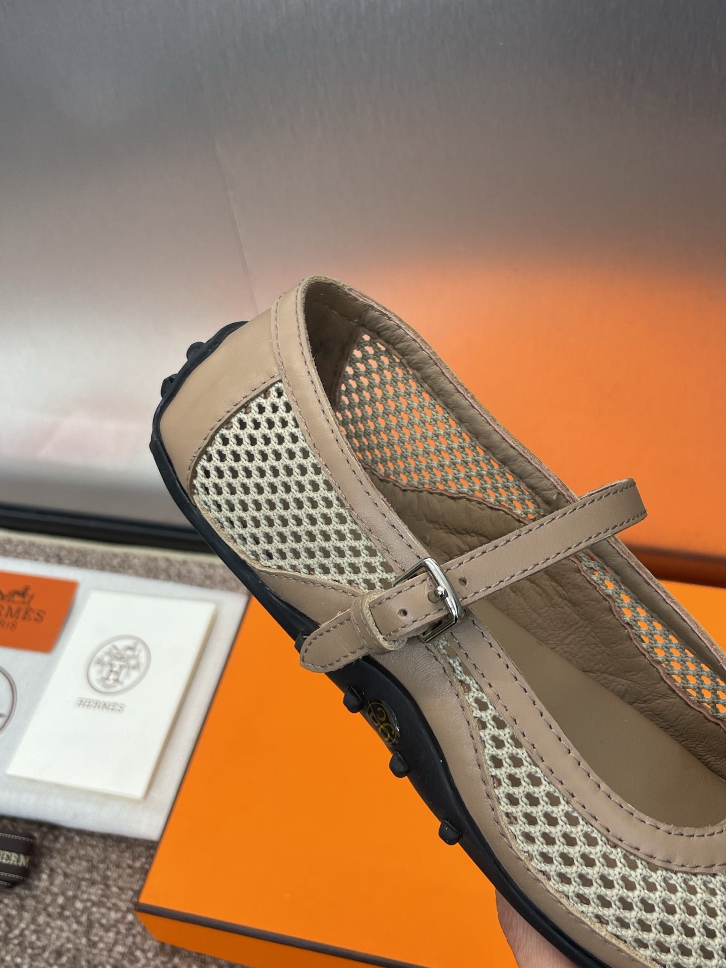 HM 25C Kichu Ballet Flat Tortilla Brown Fabric with Calfskin 208281