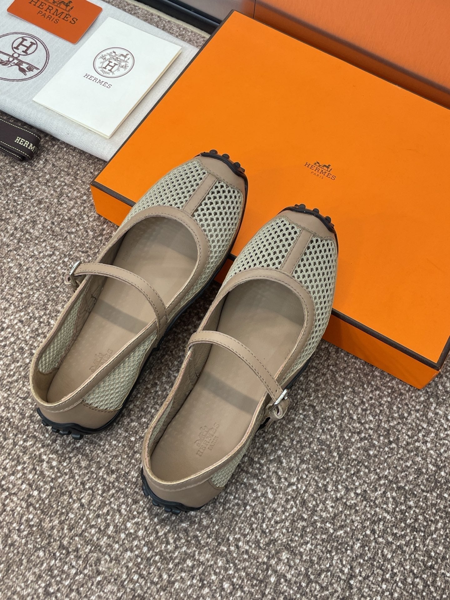 HM 25C Kichu Ballet Flat Tortilla Brown Fabric with Calfskin 208281