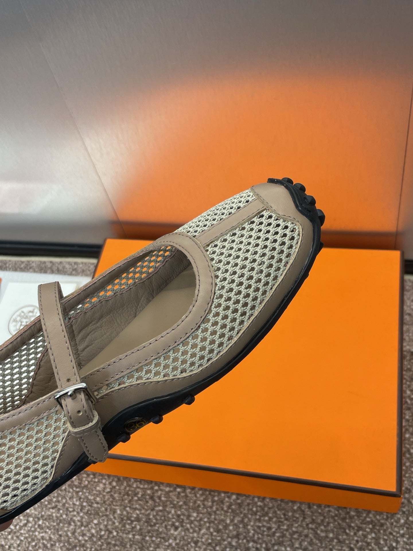 HM 25C Kichu Ballet Flat Tortilla Brown Fabric with Calfskin 208281