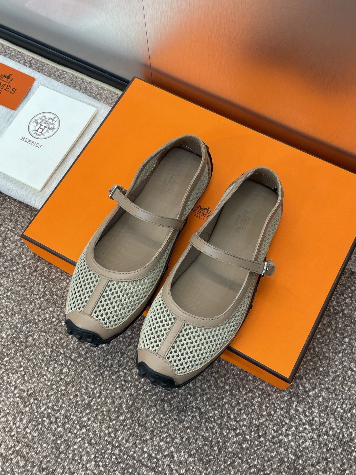 HM 25C Kichu Ballet Flat Tortilla Brown Fabric with Calfskin 208281