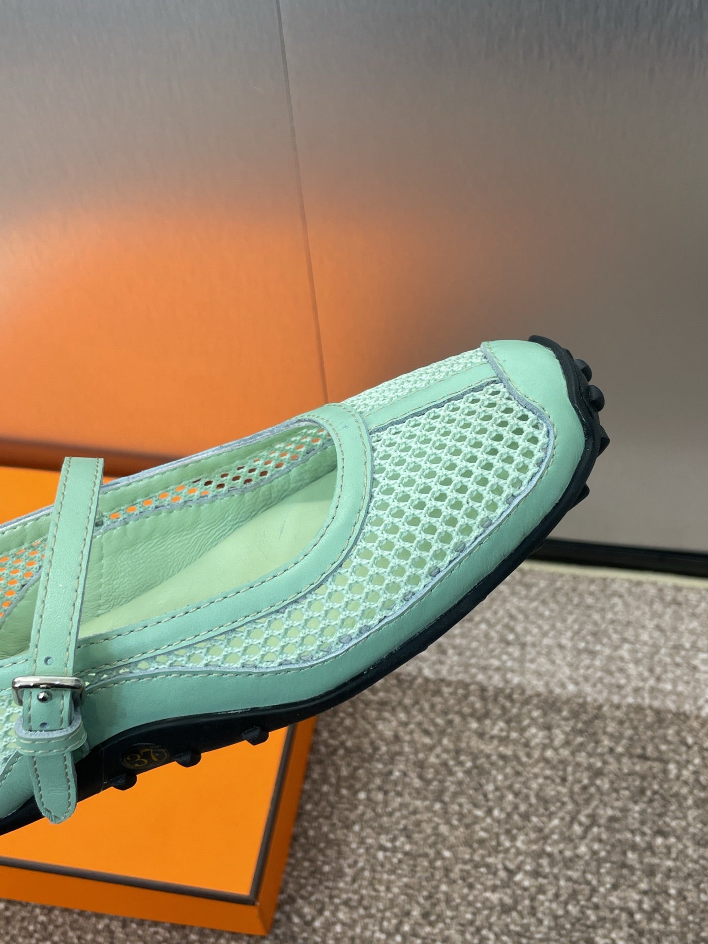 HM 25C Kichu Ballet Flat Mint Green Fabric with Calfskin 208282