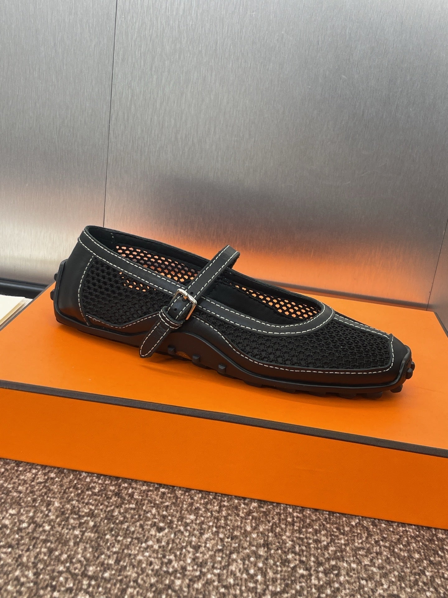 HM 25C Kichu Ballet Flat Black Fabric with Calfskin 208283