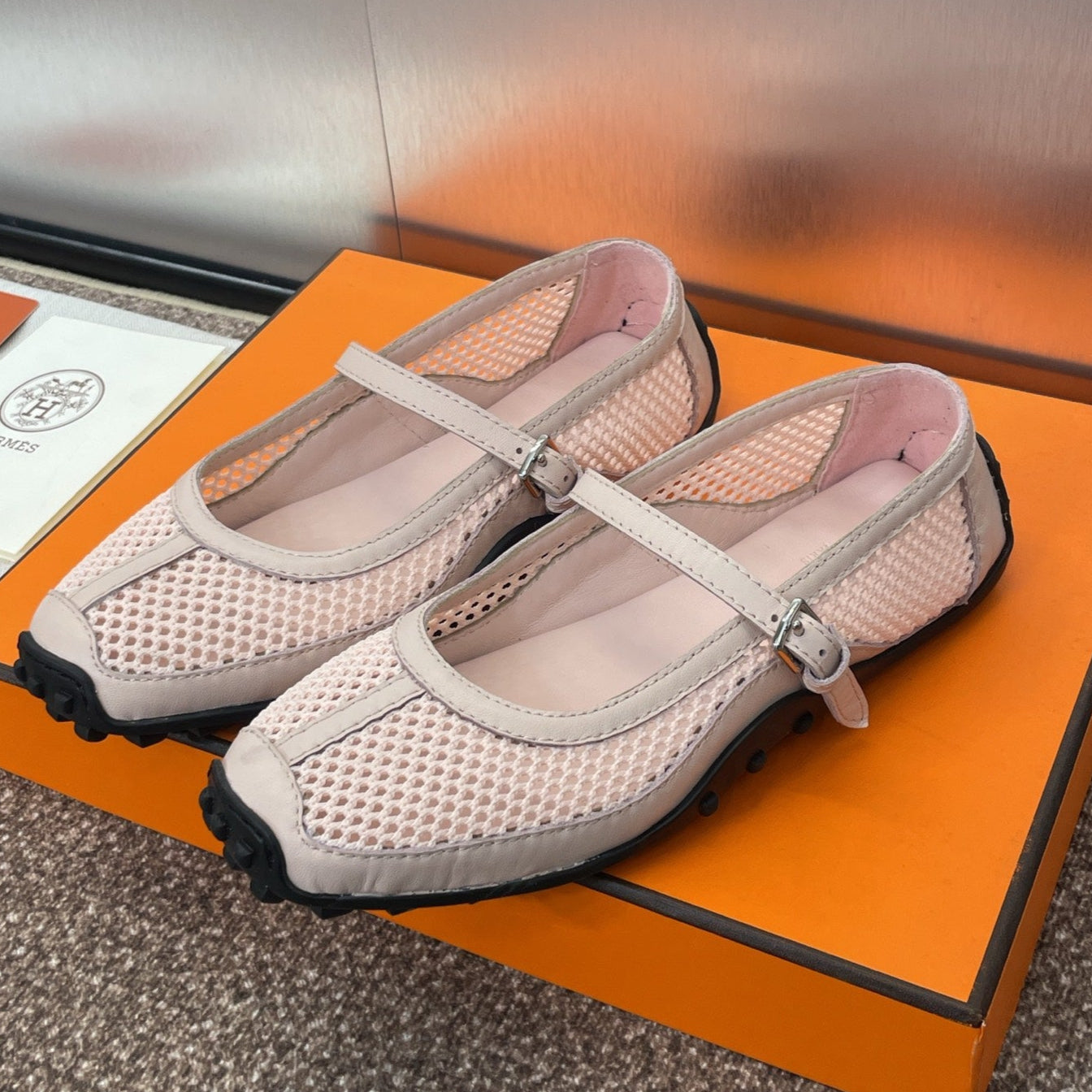 HM 25C Kichu Ballet Flat Pink Pastel Fabric with Calfskin 208285
