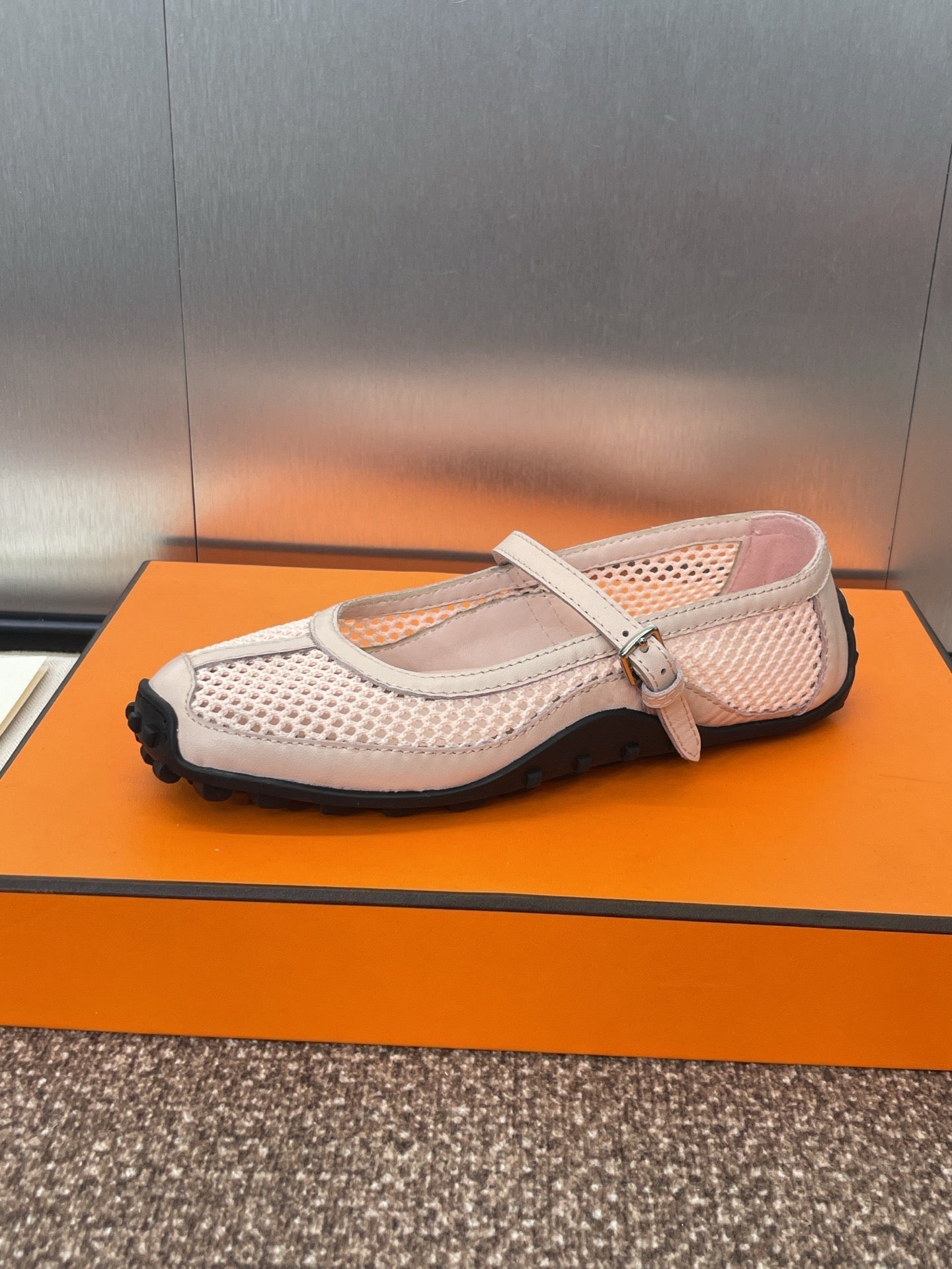 HM 25C Kichu Ballet Flat Pink Pastel Fabric with Calfskin 208285