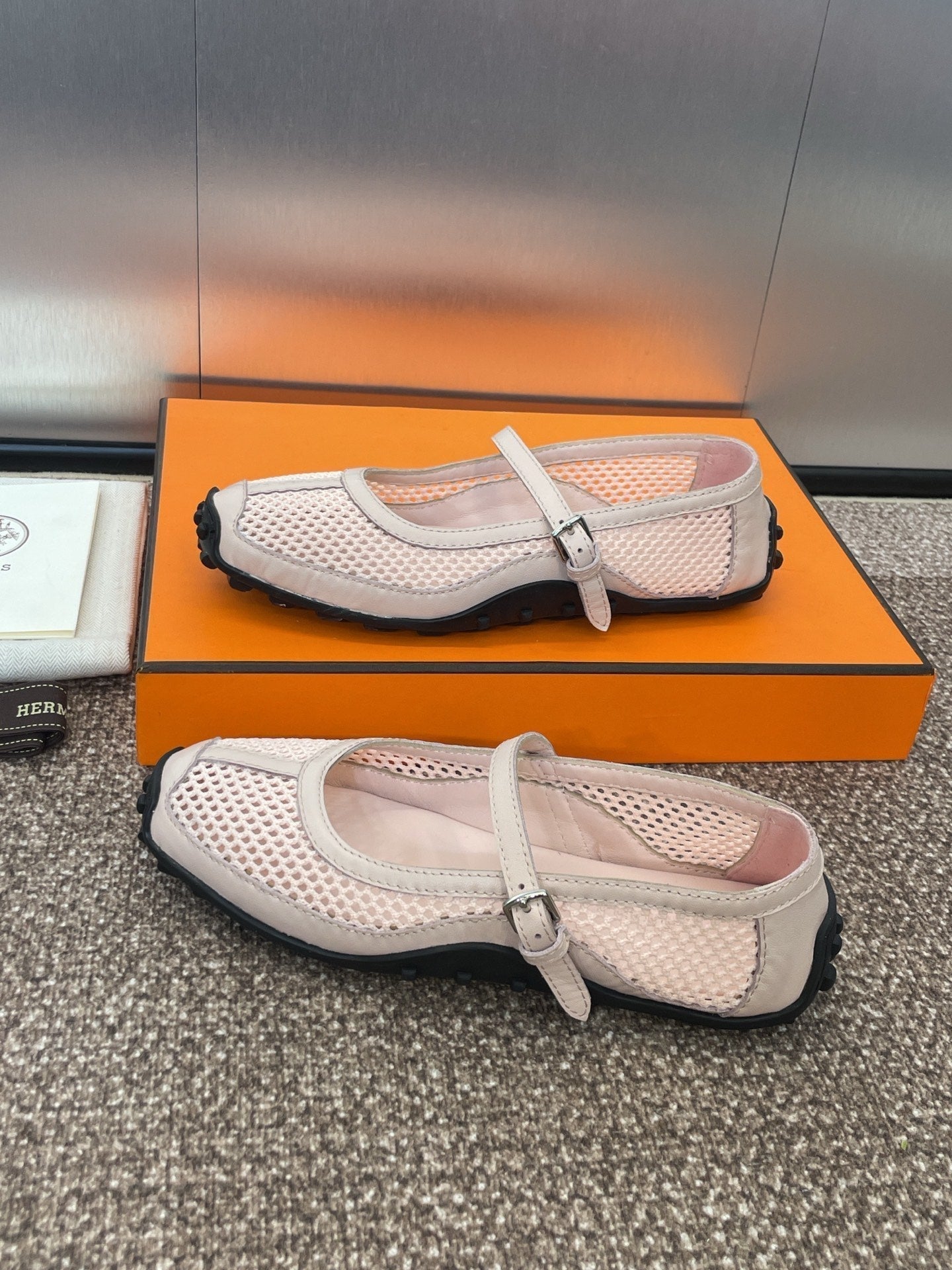 HM 25C Kichu Ballet Flat Pink Pastel Fabric with Calfskin 208285