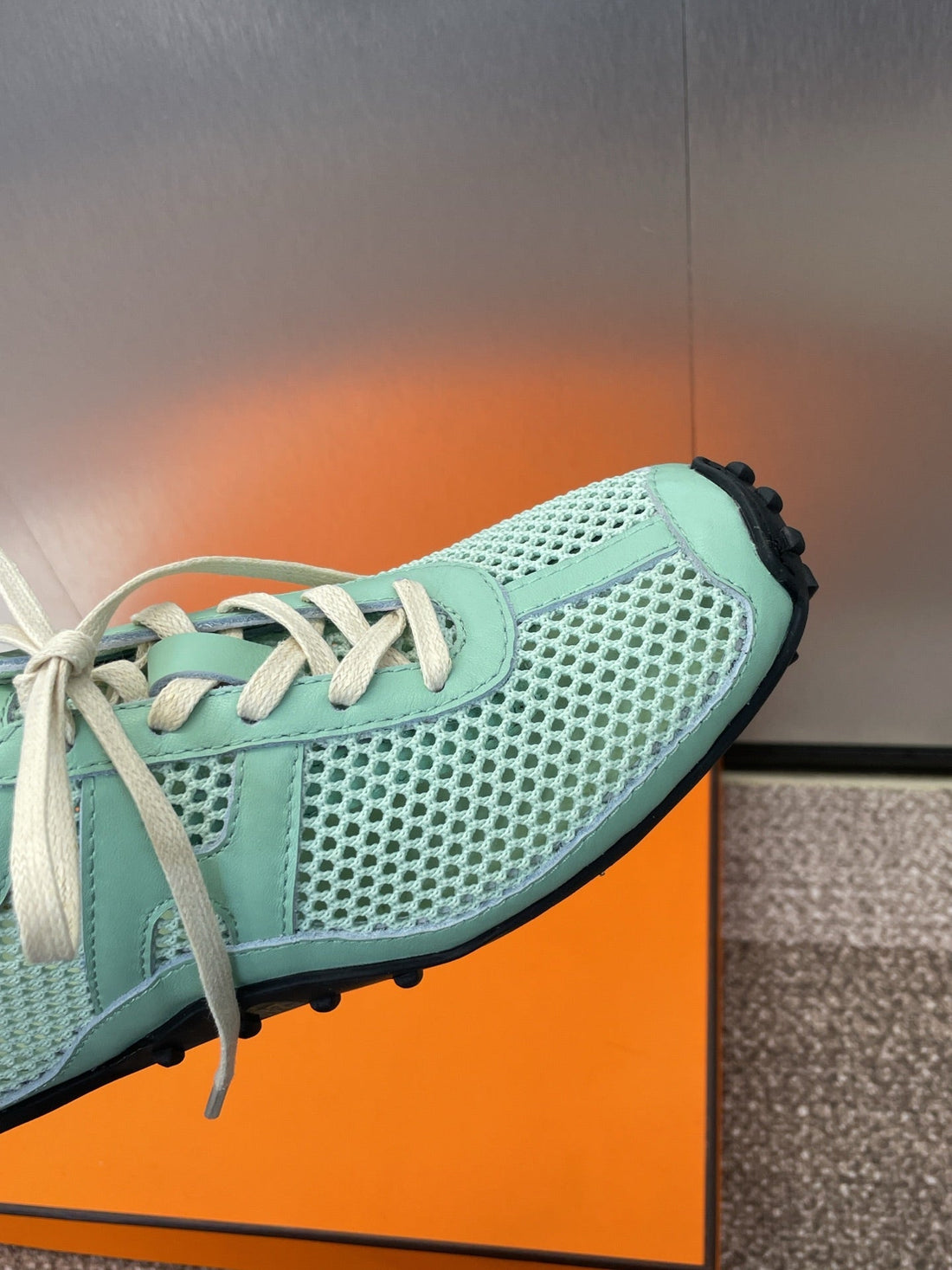 HM 25C Kiga Sneaker Mint green Crochet knit with Calfskin 208289