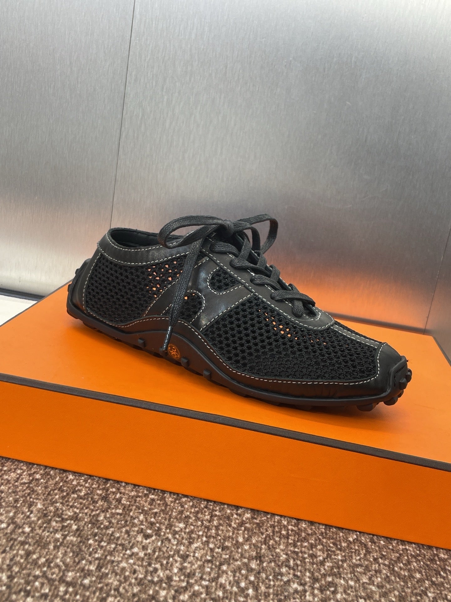 HM 25C Kiga Sneaker Black Crochet knit with Calfskin 208290