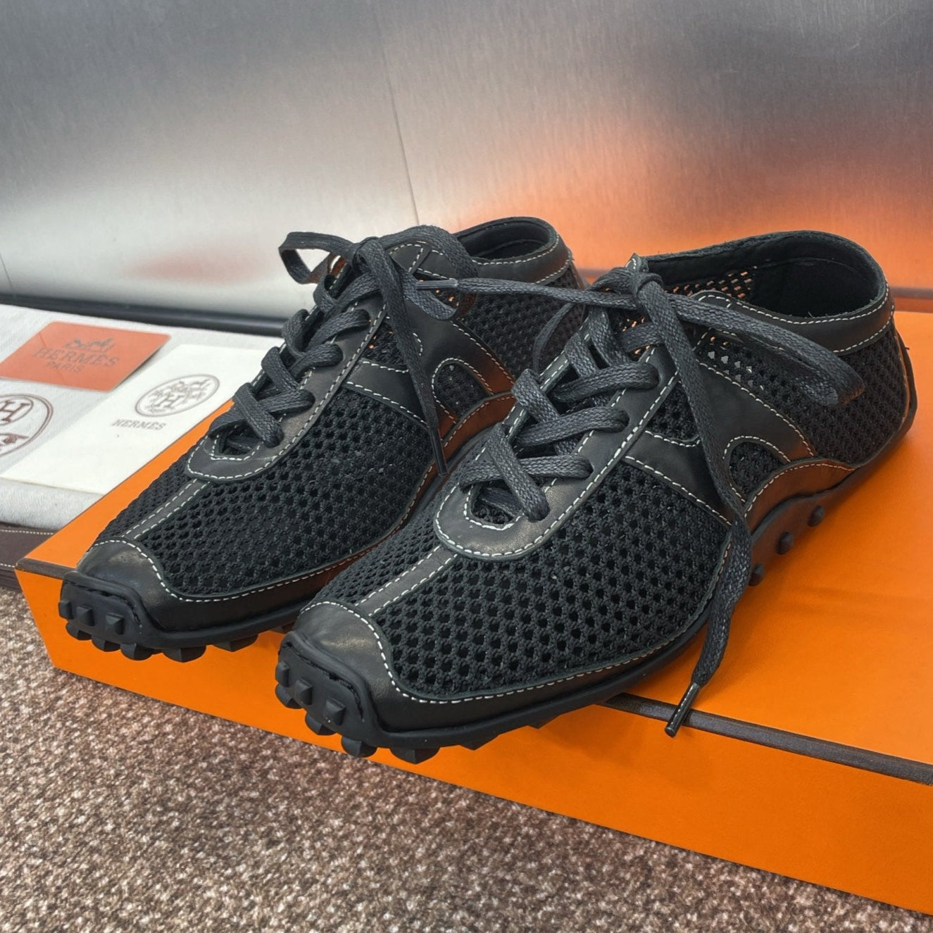 HM 25C Kiga Sneaker Black Crochet knit with Calfskin 208290