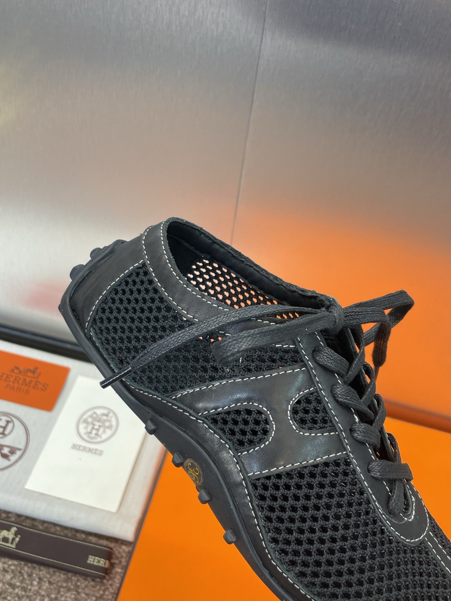 HM 25C Kiga Sneaker Black Crochet knit with Calfskin 208290