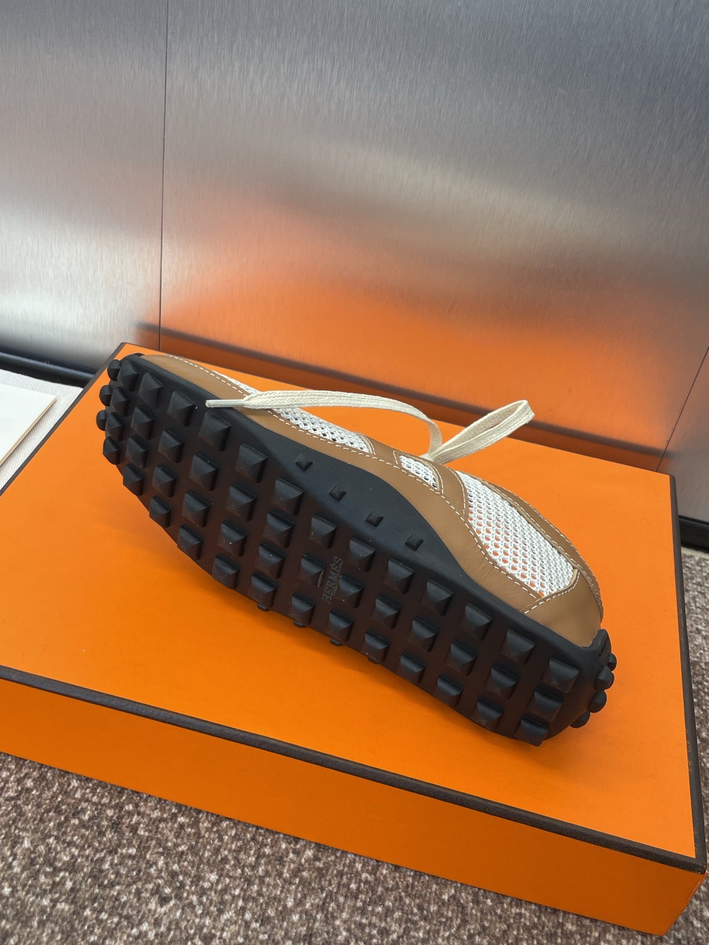 HM 25C Kiga sneaker Brown mix White Crochet knit with Calfskin 208291