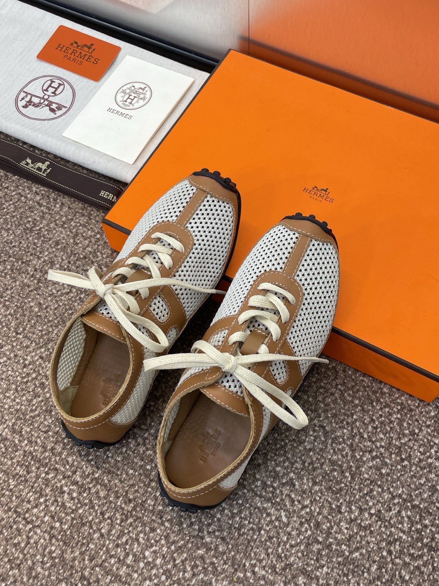 HM 25C Kiga sneaker Brown mix White Crochet knit with Calfskin 208291