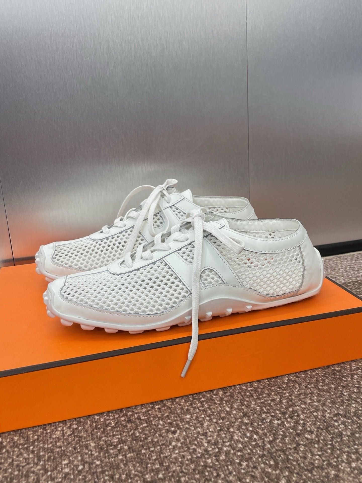 HM 25C Kiga sneaker White Crochet knit with Calfskin 208292