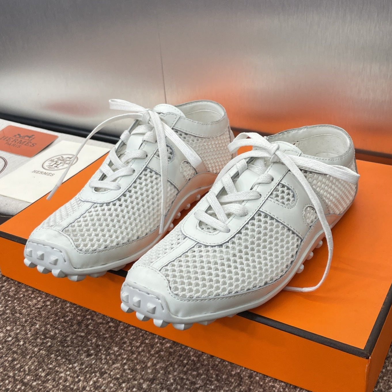 HM 25C Kiga sneaker White Crochet knit with Calfskin 208292