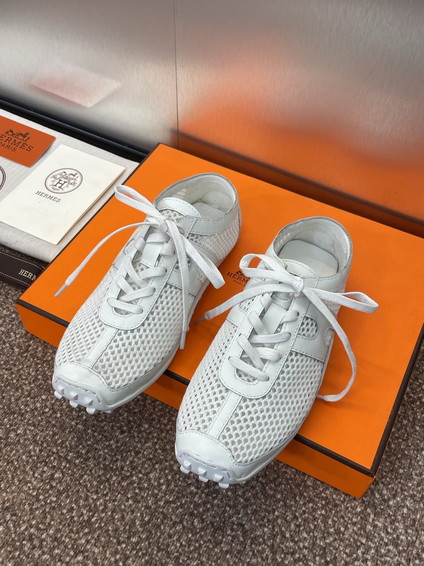 HM 25C Kiga sneaker White Crochet knit with Calfskin 208292